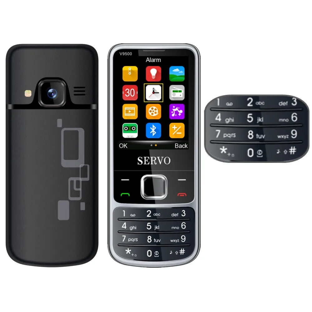 SERVO V9500 Telefon Mudah Alih Skrin 2.4 inci Papan Kekunci Rusia 4 Kad SIM Siap Sedia Rakaman Panggilan Suara Ajaib Senarai Hitam Telefon Tahan Lama