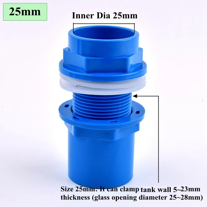 I.D 20~50mm Blue Aquarium Fish Tank Connector Overflow Thread Water Tank Supply Drain Joint PVC Pipe Water Inlet Outlet Fittings