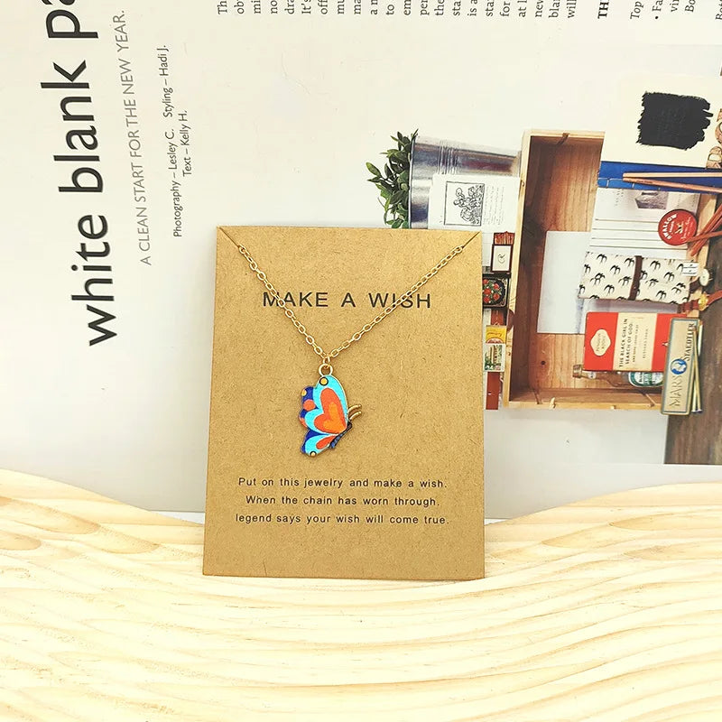Wu's 2022 New Creative Simple Fashion NecklaceTemperament Cute LadiesNecklace Jewelry Retro Multicolor Butterfly Necklace