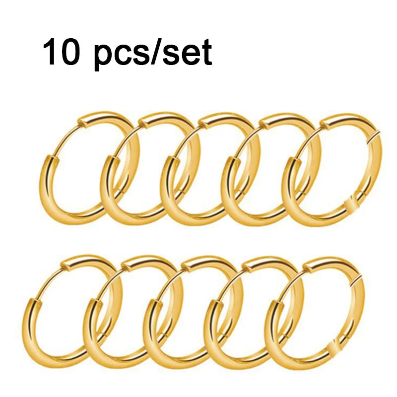 10pcs Small Hoop Earrings Women Men Gold Silver Color Stainles Steel Round Earrings Circle Anti-allergy Pendientes Mujer 2022