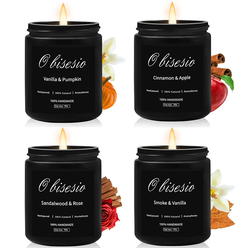 Lilin Bau Obisesio untuk Lelaki Lilin Aromaterapi untuk Set Lilin Soya Bau Rumah Kayu Manis Epal Vanila Labu Lelaki Lilin