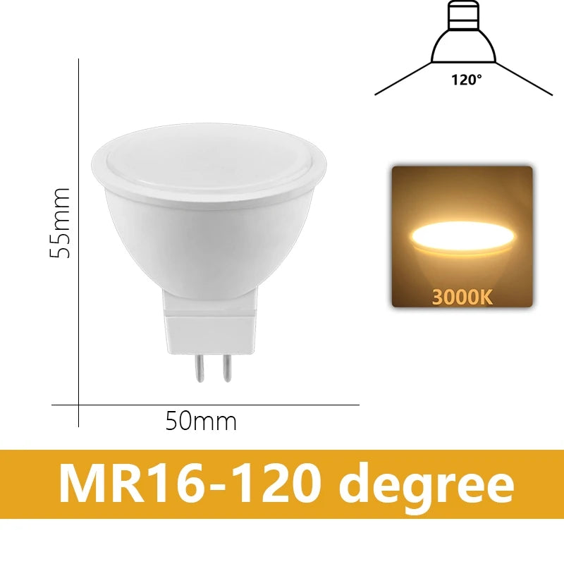 MR16 GU5.3 LED Spotlight 220V AC110V AC/DC12V 3W-8W Beam Angle 38/120 Degree for home Energy Saving indoor Light Bulb for Table