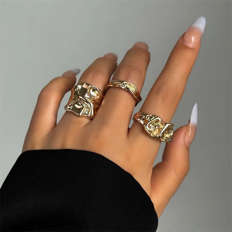 Irregular Hollow Opening Rings For Women Stainless Steel Gold Color Geometric Ring Fashion Simple Party Christmas Jewelry Gifts