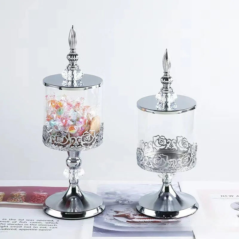 Crystal Glass Storage Jar with Lid Candy Jar European Style Living Room Coffee Table Storage Decorative Ornaments
