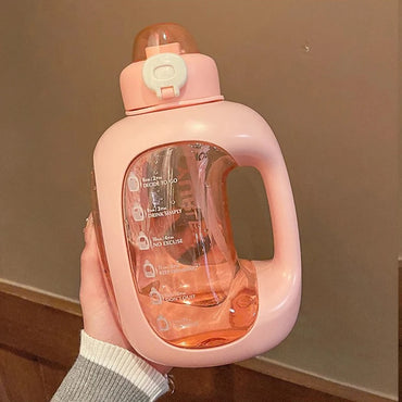 Kawaii Sport Water Bottle With 3D Stickers Straw BPA Free 1500ml Cute Large Plastic Juice Tea Gym Traval Portable Drink Bottle