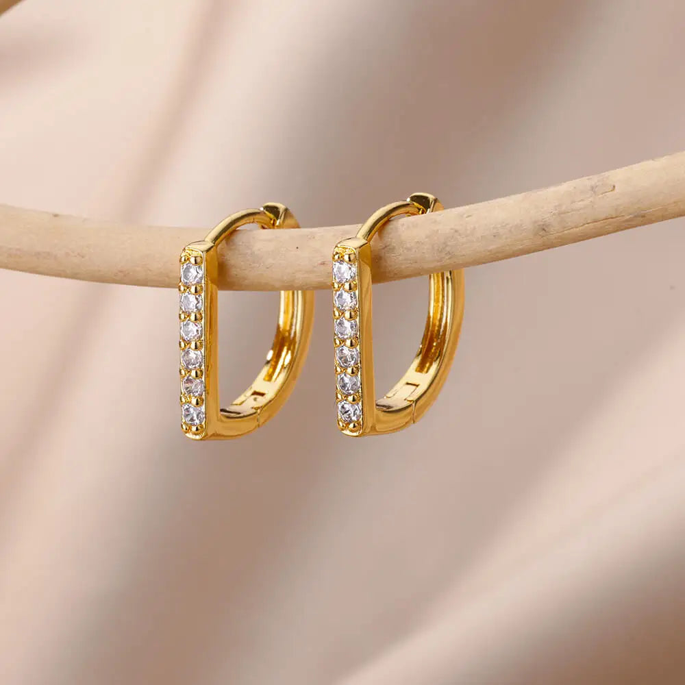 Fashion Zircon Circle Drop Earring For Women Stainless Steel Gold Color Round Pendant Dangle Earring Jewelry Gift Brincos Bijoux