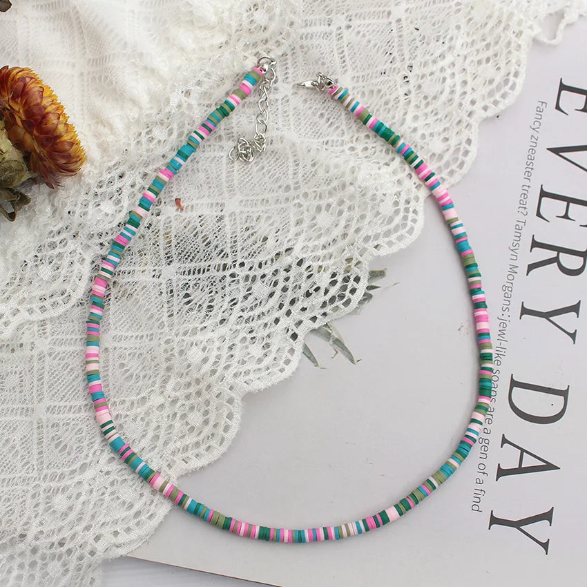 Colorful Beads Necklace Women Summer Korean Handmade Fashion Boho Polymer Clay Choker Pendant Neck Collar Female Beach Jewelry