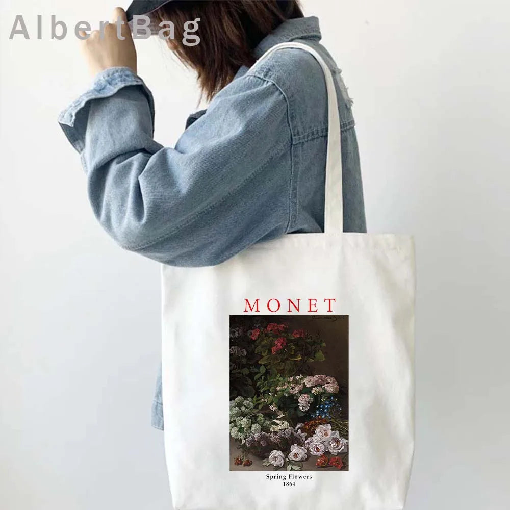 Claude Monet Water Lilies Landscape Watercolor Paintings Shopper Canvas Tote Bag Harajuku Women Shoulder Bag Girl Cotton Handbag