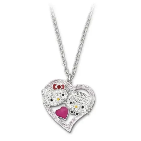Kalung Hello Kitty Sanrio Watak Anime Pink Peach Heart Crystal Cat Gelang Tolak Tarik Loket Hiasan Pasangan Hadiah Gadis