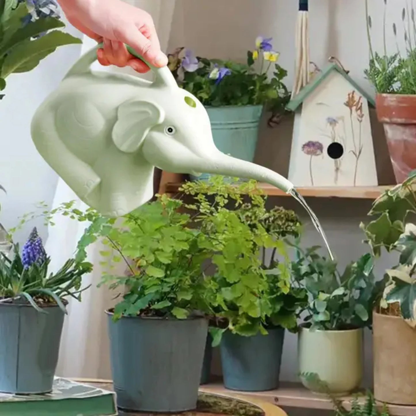 2 Liters PP Elephant Watering Can Plants Watering Pot 11.8x4.7x7inch Gardening Tool Garden Flower