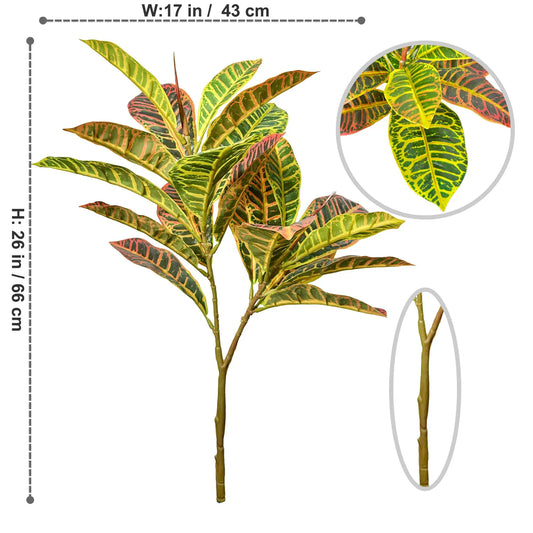 66/83CM Artificial Plants Fake Codiaeum Tree Branches Plastic Ficus Plants Faux Plants Leaves Tropical Plant for Home Decor