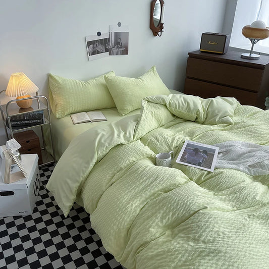 INS Set selimut peralatan tempat tidur warna pepejal Duvet Cover cadar set sarung bantal Set Linen Tempat tidur Set Katil Queen/King edredones de cama