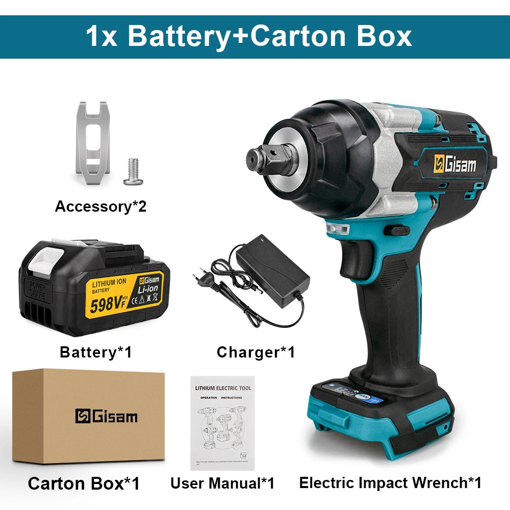 1800N.M Torque Brushless Electric Impact Sepana 1/2 inci Bateri Litium-Ion Alat Kuasa Sepana Tanpa Kord untuk Makita Bateri 18V