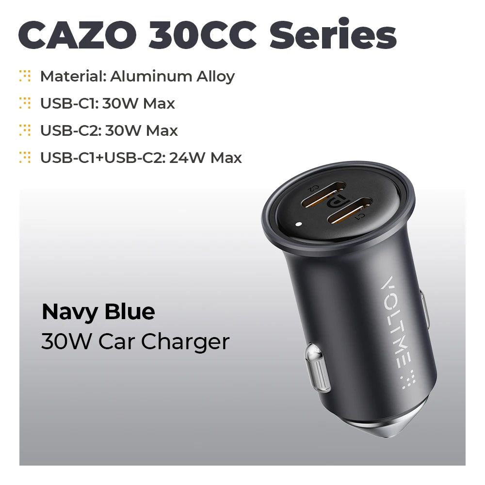 VOLTME 30W Dual USB C Car Charger Type C Car Charger For iPhone 14 Pro max PD Super Fast Charging Adapter For Samsung Galaxy S23