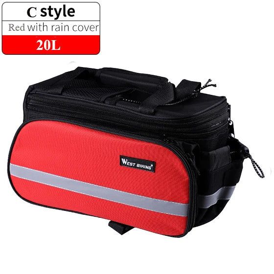 WEST BIKING Waterproof Bicycle Saddle Bag 20L Large Capacity Tail Rear 3 in 1 Trunk Bag Road Mountain Luggage Carrier Bike Bags
