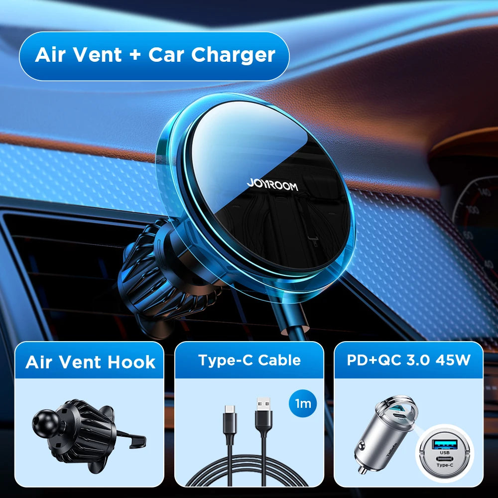 Joyroom 15W Pengecasan Pantas Pemegang Telefon Kereta Magnetik Pengecas Tanpa Wayar untuk iPhone 14 13 12 Pro Max Pemegang Telefon Cahaya Biru Dalam Kereta