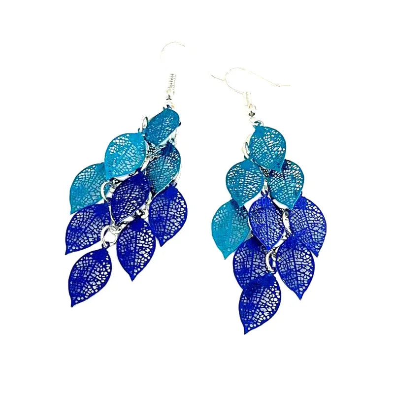 Vintage Hollow Leaves Drop Earrings for Women Bohemian Colorful Long Dangle Earrings 2024 Fashion Jewelry boucle oreille femme
