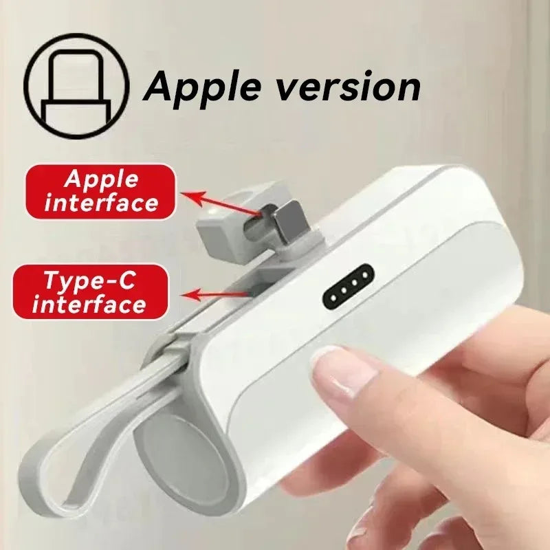 Bank Kuasa Mini 5000mAh 2 DALAM 1 Pengecas Telefon Bimbit Pantas Bateri Luaran Palam Power Bank Untuk iPhone dan Jenis-c