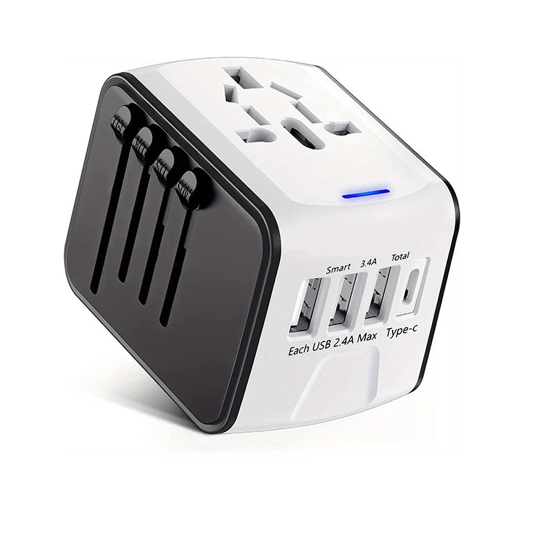 Penyesuai Perjalanan Antarabangsa Dengan 3 Penyesuai Kuasa USB Dan Jenis C Untuk Pengecasan Pantas Palam Tavel EU/UK/AS/Australia
