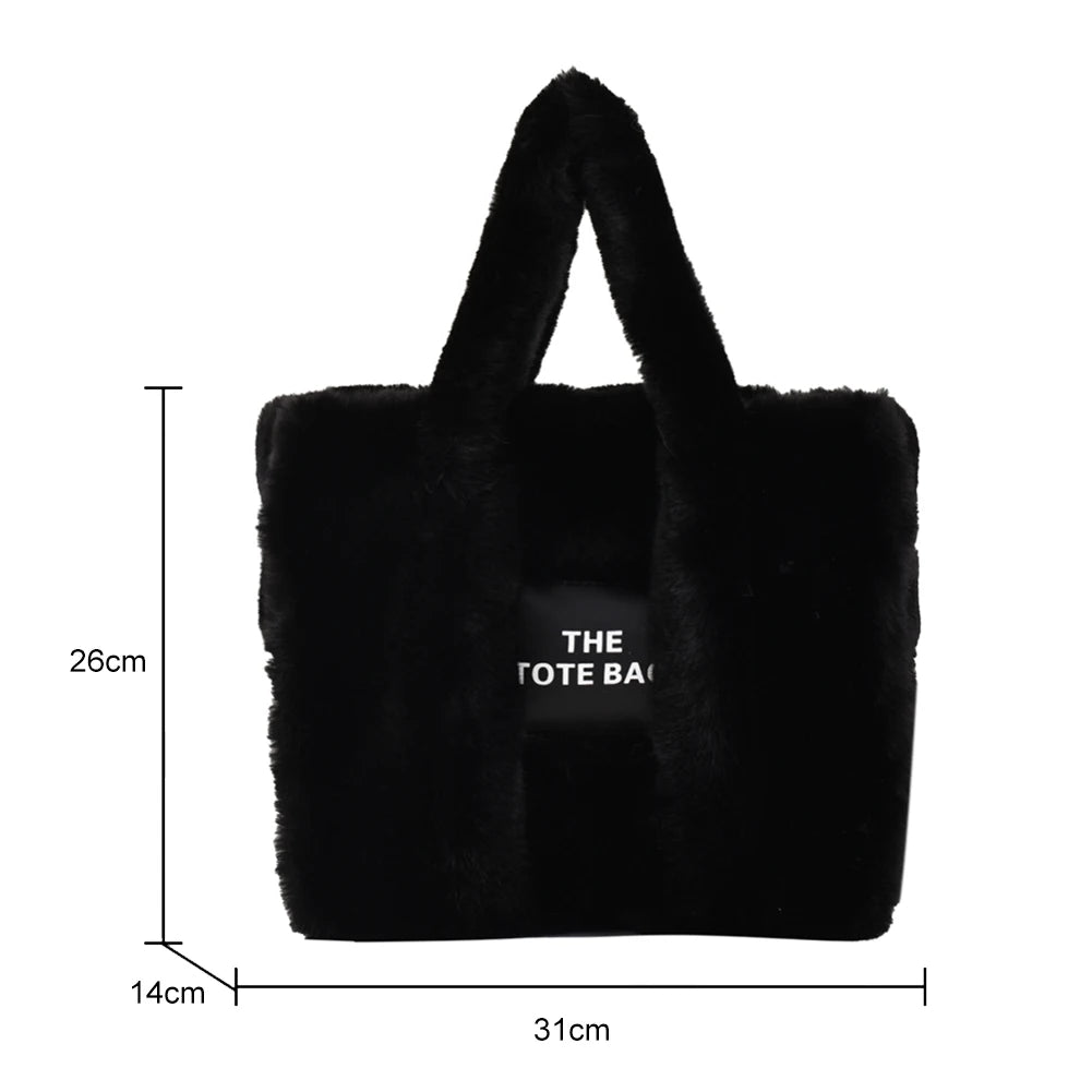 Beg Tote Mewah Bulu Tiruan Musim Sejuk Beg Wanita Pereka Bentuk Surat Beg Tangan Kapasiti Besar Beg Bahu Dompet Beg Beg Beg Wanita Bolsas