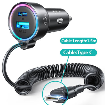 Joyroom 5 Ports 78W Pengecas Kereta USB Type C QC 3.0 PD 3.0 Pengecasan Pantas Untuk Komputer Riba Pengecas Telefon Kereta Untuk iPhone Samsung Huawei