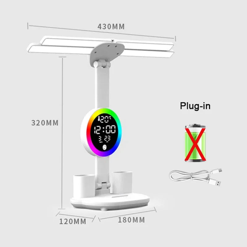 Lampu Meja Boleh Dicas semula untuk Belajar, Lampu Baca Lampu Meja Lampu Meja Dipimpin dengan Kipas, Lampu Baca Dispaly Jam Dipimpin