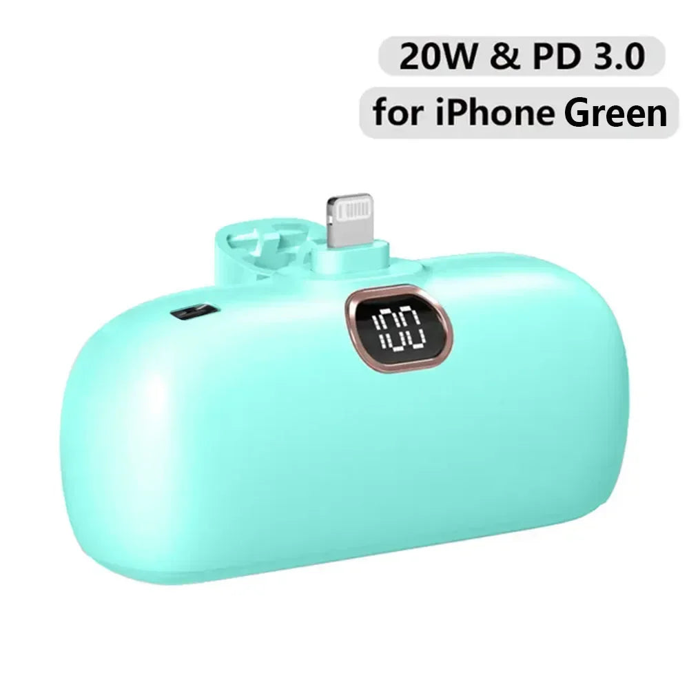 Bank Kuasa Mini 5000mAh Power Bank QC PD Pengecasan Pantas untuk iPhone 15 14 13 Bateri Kuasa Mudah Alih Kecemasan Luaran Untuk Xiaomi