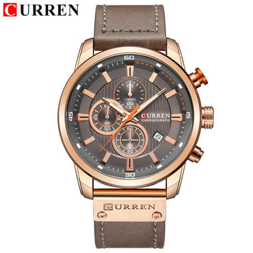 CURREN 8291 Jenama Mewah Jam Tangan Kuarza Lelaki Tali Kulit Kalendar Chronograph Sukan Kalis Air Jam Tangan Lelaki Kasual Perniagaan