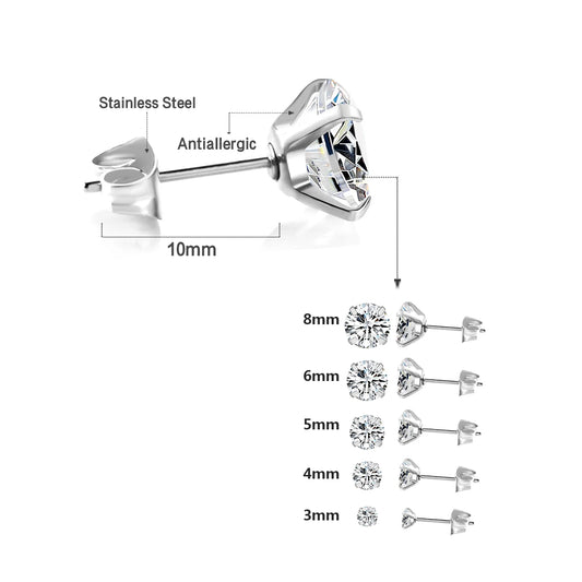 LUXUSTEEL 1Pair/2Pcs Anting-Anting Kancing Kristal Keluli Tahan Karat Untuk Wanita Lelaki 4 Serampang Tragus Bulat Jelas Cubic Zirconia Perhiasan Telinga
