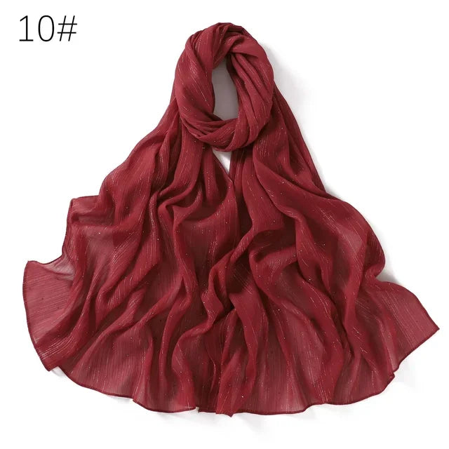Selendang Lurex Biasa Selendang Berkilauan Berkilauan Wanita Muslimah Hijab Wanita Berkualiti Tinggi Bungkus Mencuri Kedutan Rhinestone Scarves Stoles