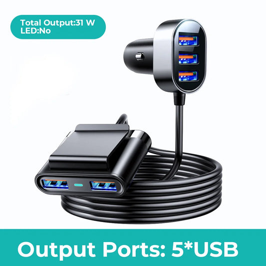 Joyroom 5 Ports 78W Pengecas Kereta USB Type C QC 3.0 PD 3.0 Pengecasan Pantas Untuk Komputer Riba Pengecas Telefon Kereta Untuk iPhone Samsung Huawei