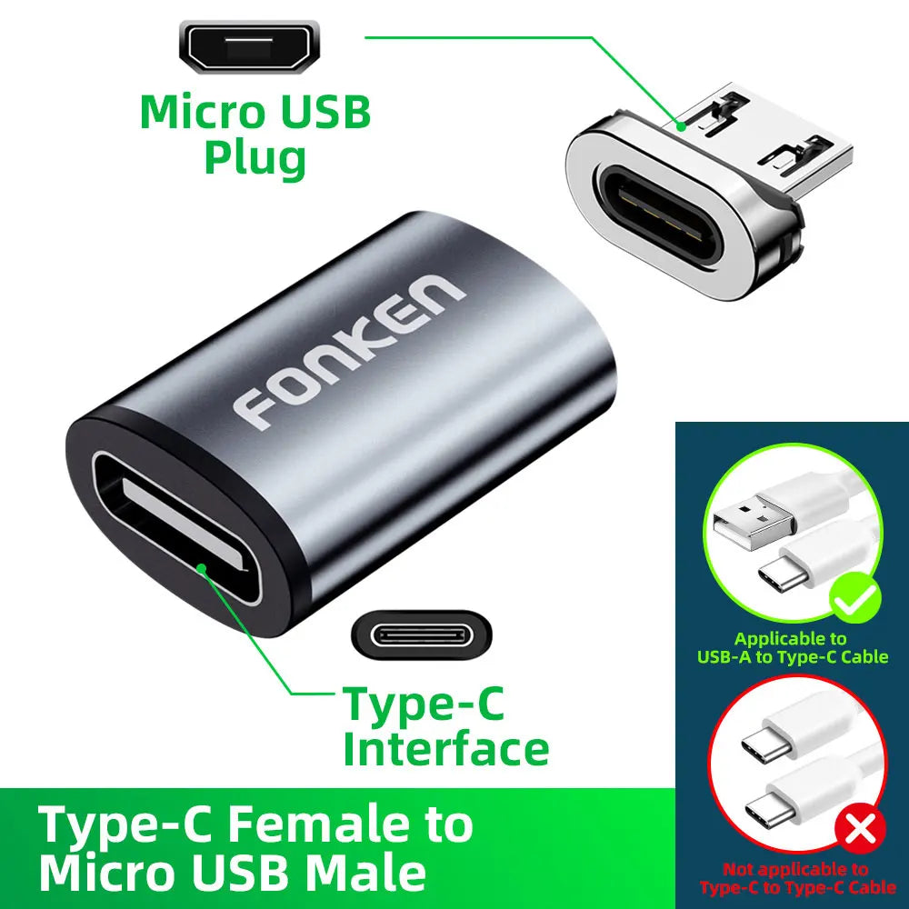 Fonken Magnetic Cable Connector Mobile Phone Cable Adapter Micro USB Magnetic Tips Magnet Charger Plug Type C Magnetic Adapter