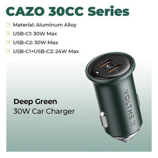 VOLTME 30W Dwi USB C Pengecas Kereta Jenis C Pengecas Kereta untuk iPhone 14 Pro max PD Penyesuai Pengecasan Super Cepat untuk Samsung Galaxy S23