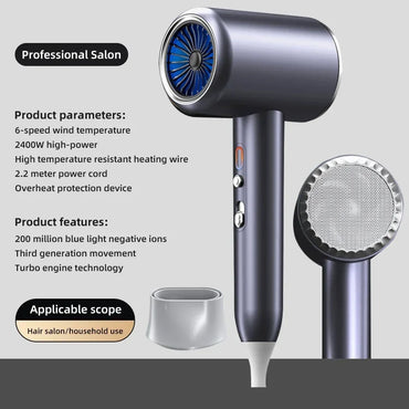 Professional Hair Dryer Hot Cold Wind Air Brush Hairdryer Negative Lonic Blow Dryer Strong PowerDryer Salon Tool 2400W 3th Gear