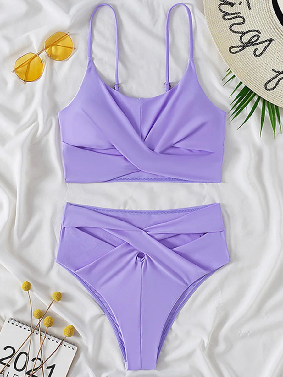 2024 Seksi Berkilat Glitter Bikini berkilauan pakaian renang pinggang tinggi Wanita pakaian renang wanita Twist Bandeau bikini set Bathers pakaian mandi