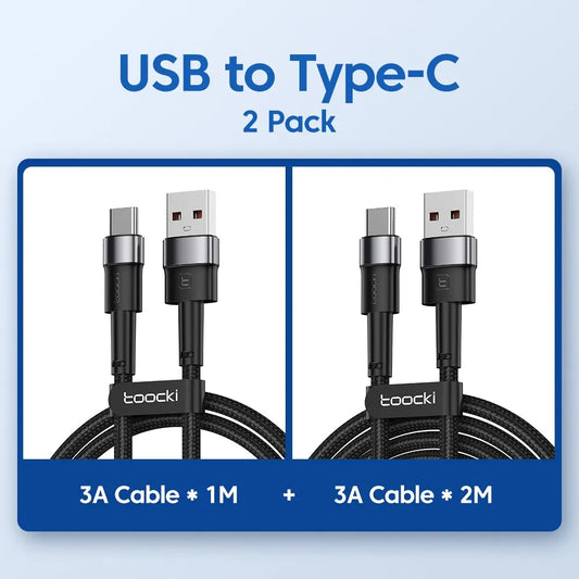 Toocki 2PCS 3A USB Type C Cable For Realme Xiaomi Samsung Fast Charging Wire USB C Charger Data Cord For iPad Samsung Poco 1m 2m