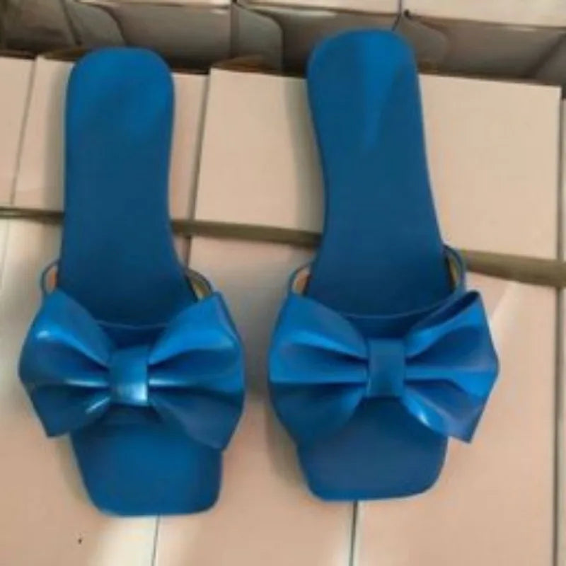 Women's Slippers Summer New Fashion Shoes for Women Plus Size 43 Solid Bow Flat Outdoor Beach Slippers Female Zapatos Mujer