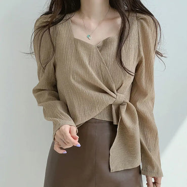 Baju Atasan untuk Wanita Pakaian Sosial Elegan Gaya Korea Baju & Blaus Wanita Musim Bunga Lengan Panjang Putih Bergaya Pakaian Jalanan S Cukup Comel