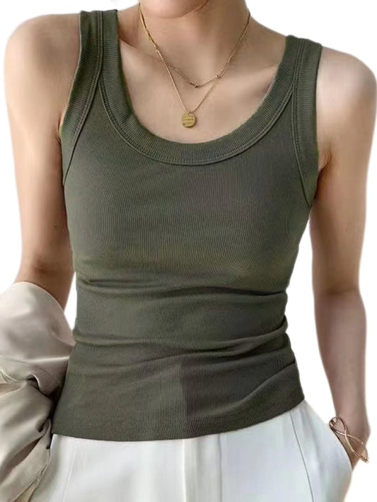女士性感针织背心罗纹修身吊带背心无袖圆领背心2023夏季女式休闲纯色基本款吊带背心