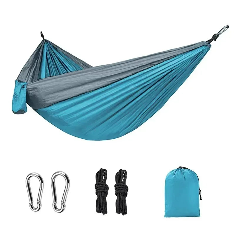 Single Person Camping Hammock Portable Nylon Color Hammocks Parachute Fabric Anti Rollover Outdoor Hiking Garden Hanging Bed