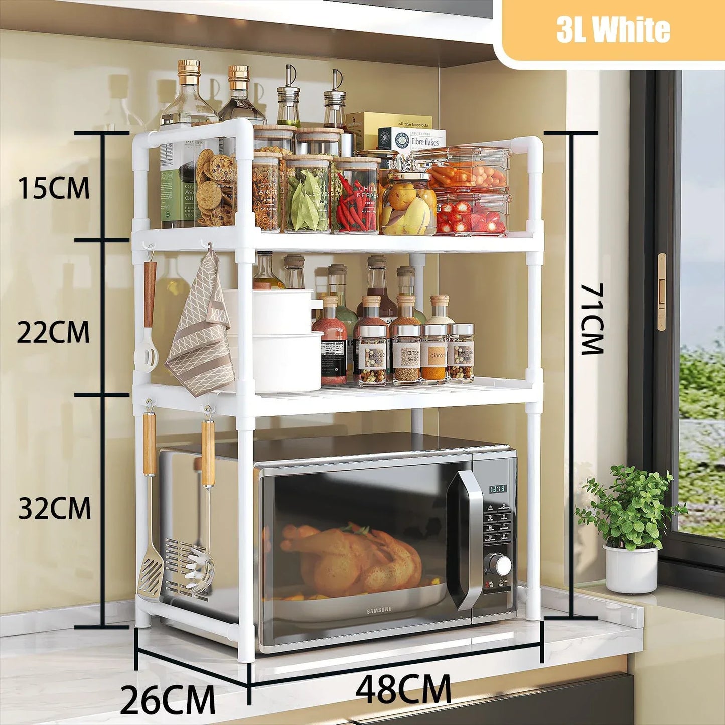Rak Dapur Microwave Isi Rumah Rak Dapur Berbilang Lapisan Rak Penyimpanan Microwave Reka bentuk Perabot Minimalis Pengambil Dapur