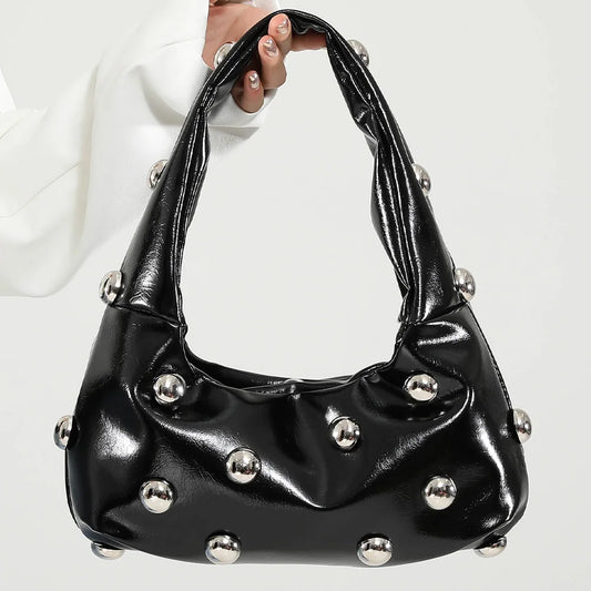 Underarm Bag Fashion Women PU Rivet Shoulder Bag Adjustable Strap Trendy Tote Handbag Punk Style Satchel Purse Chic Hobo Bag