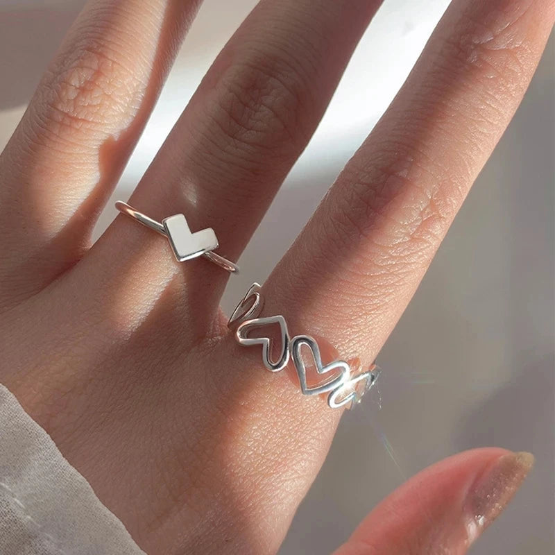 Trendy Golden Heart Rings For Women Minimalist Aesthetic Drop Of Oil Open Rings Female Dinner Party Charming Ring Set Jewelry