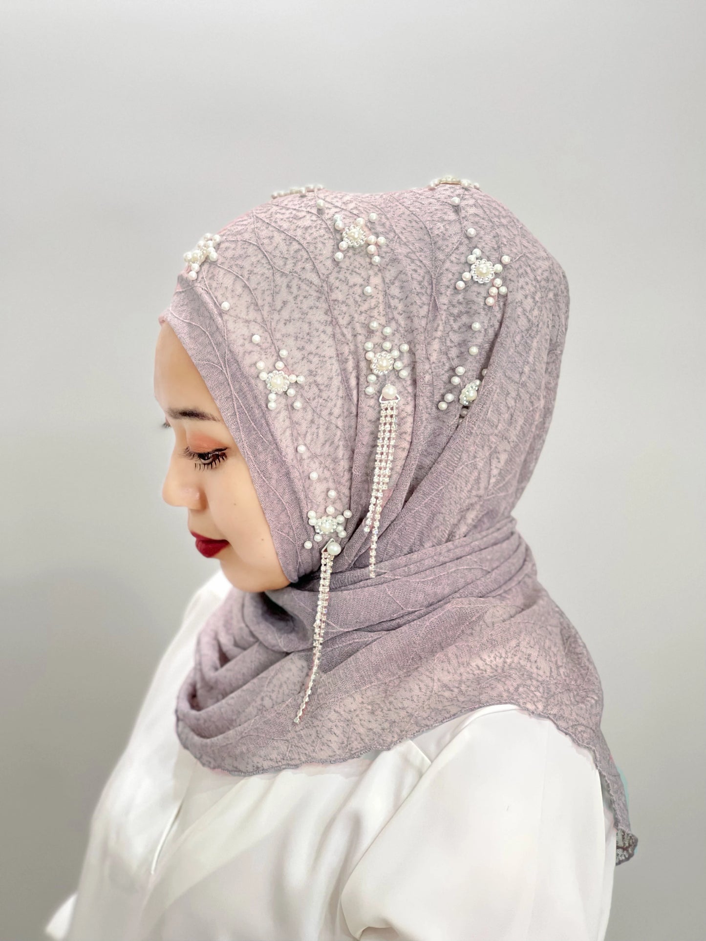 Hijab Jumbai Bunga Islami Abaya Hijab Manik Daun Tekstur Hijab Tudung Wanita Ikat Kepala Muslim Hijab Selendang Segera Turki