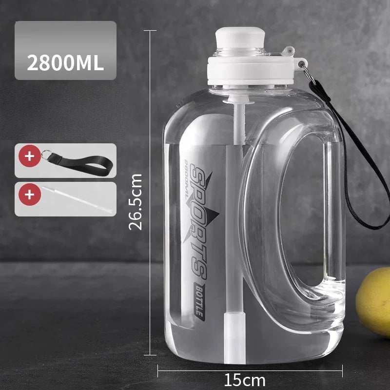 1pc Half Gallon Water Bottle 1.8L 2.8 L Large Water Bottle with Straw and Portable Handle Strap Gym Water Bottle for Sports