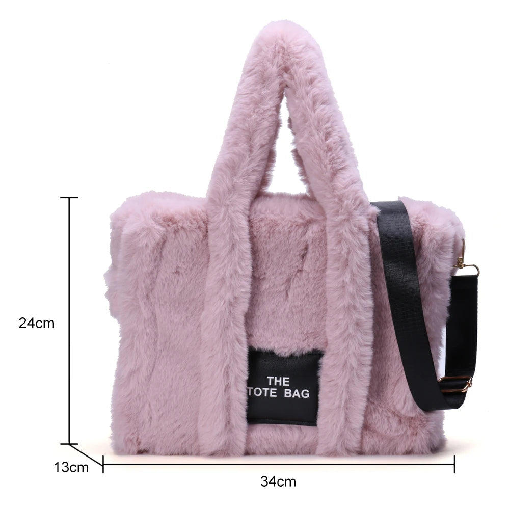 Beg Tote Mewah Bulu Tiruan Musim Sejuk Beg Wanita Pereka Bentuk Surat Beg Tangan Kapasiti Besar Beg Bahu Dompet Beg Beg Beg Wanita Bolsas