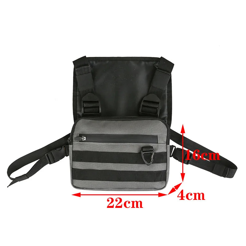 Beg Dada Taktikal Berfungsi untuk Lelaki Fesyen Peluru Hip Hop Vest Beg Streetwear Beg Pinggang Uniseks Beg Rig Dada Hitam 899