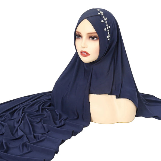 RIMAIRE Elastic and Comfortable Pure Color Muslim Hijab with Diamond Decoration New Fashion Muslim Women Clothing Plain Scarf
