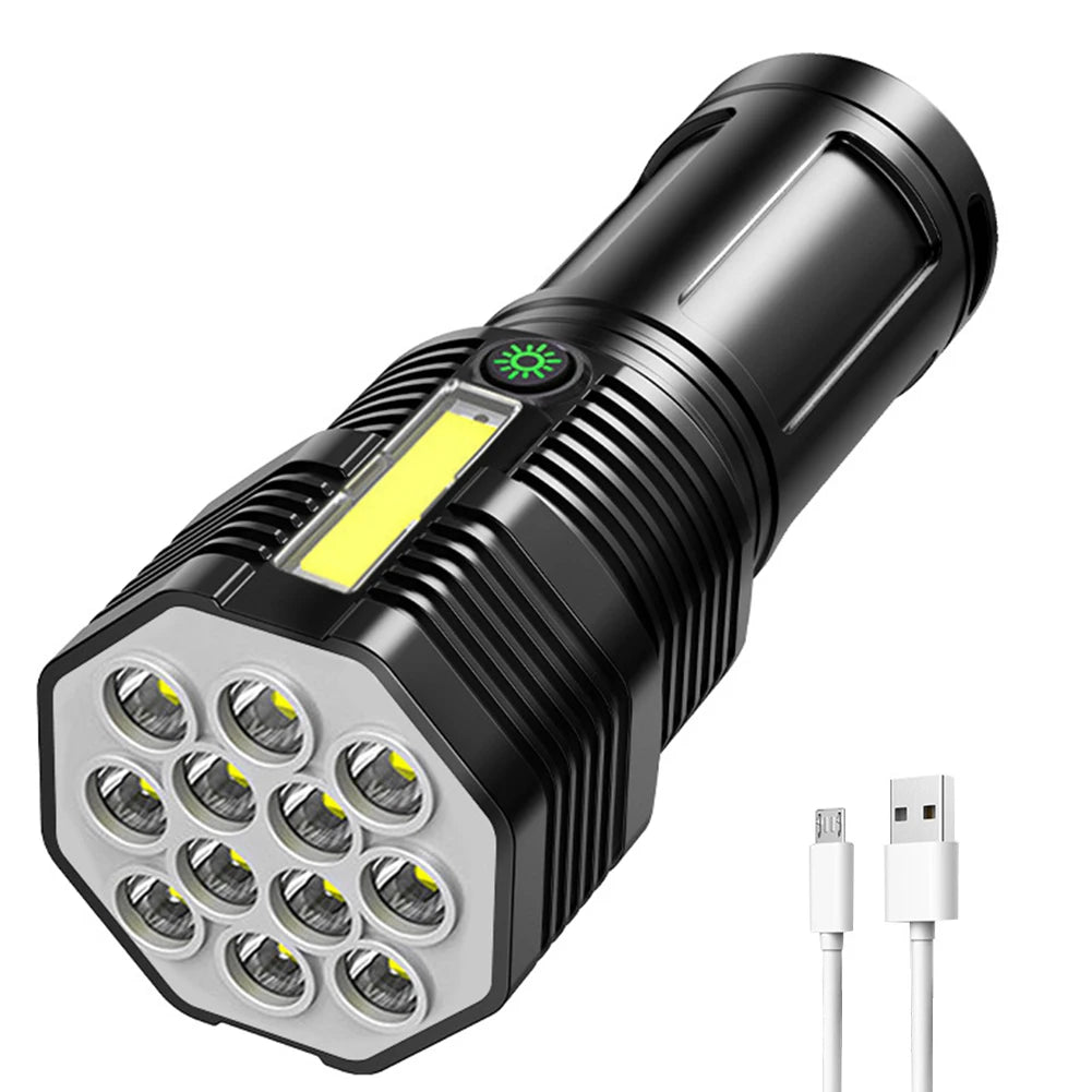 Powerful LED Flashlight Tactical Torch USB Rechargeable COB Flashlight 4 Modes Waterproof Lamp Ultra Bright Camping Lantern