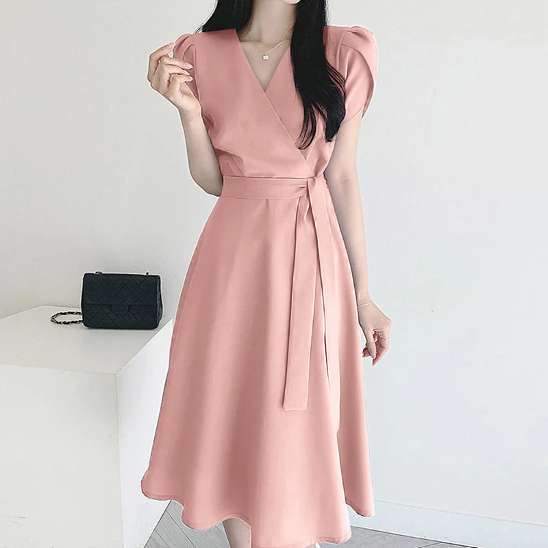 Wanita Fesyen OL Kerja Sundress ZANZEA Musim Panas Elegan Gaun Lengan Pendek Kasual Solid Garisan Vestido Kaftan Sarafan Jubah Femme